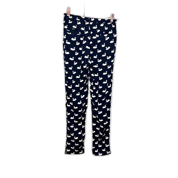 Smashed Lemon Quirky Novelty Swan Print Navy Blue Pull on Pants Size M NWT - Picture 2 of 11